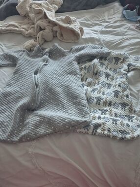 Two Hudson Baby Sleeping, One Gray Quilt And One Animal Print